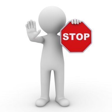 3d man showing stop sign over white background clipart