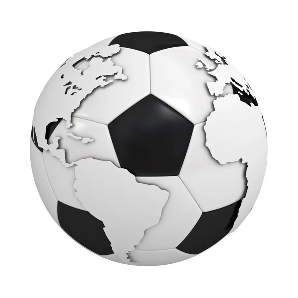 足球球被隔绝在白色背景上的全球地图 — 图库照片