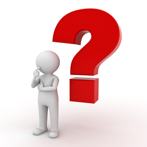 3d man with red question mark