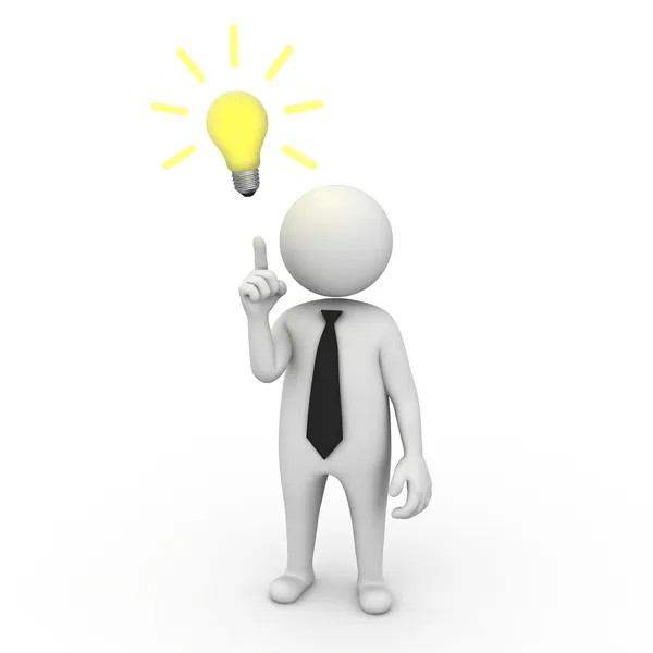 3d businessman with idea lightbulb over white background Stock Picture