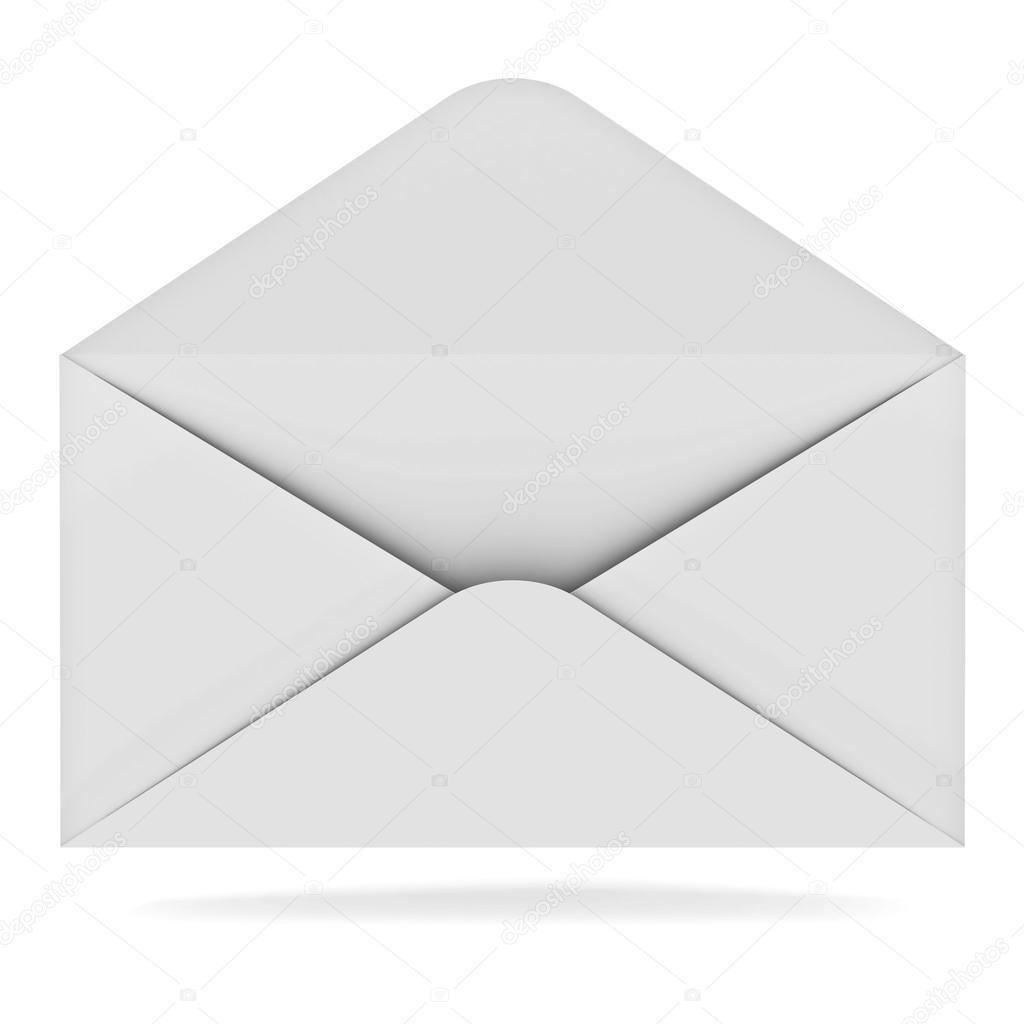 Opened envelope isolated over white background with shadow