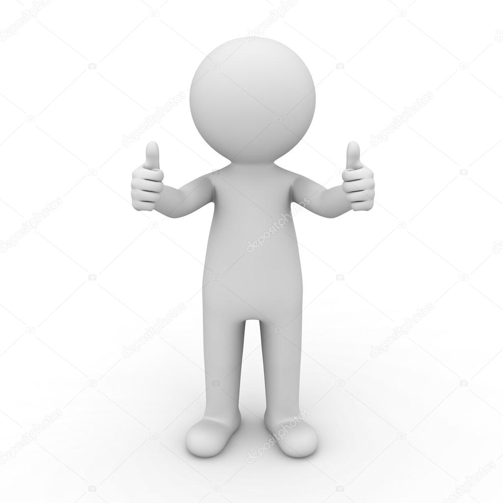 3d man showing thumbs up on white background