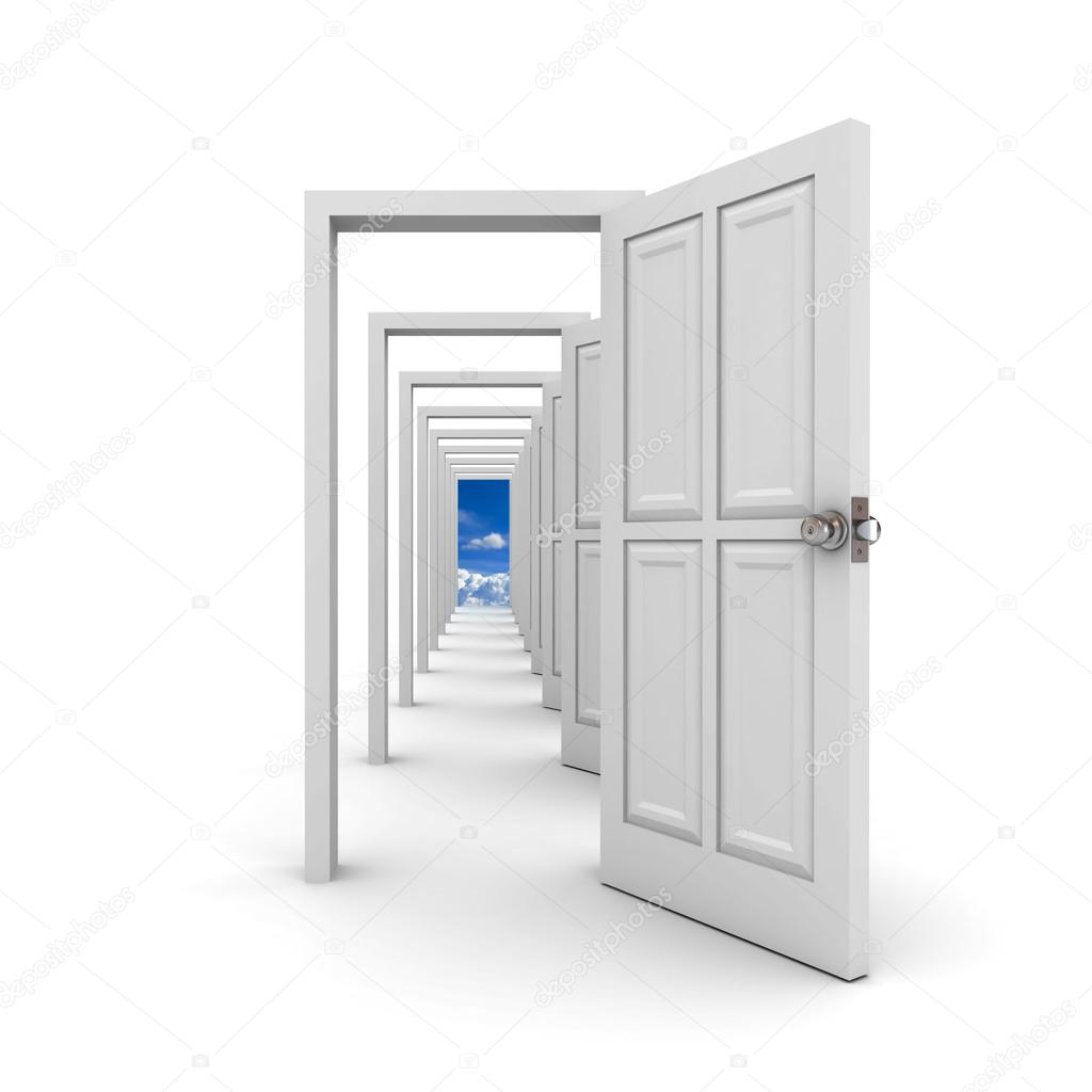Doors to the sky over white background