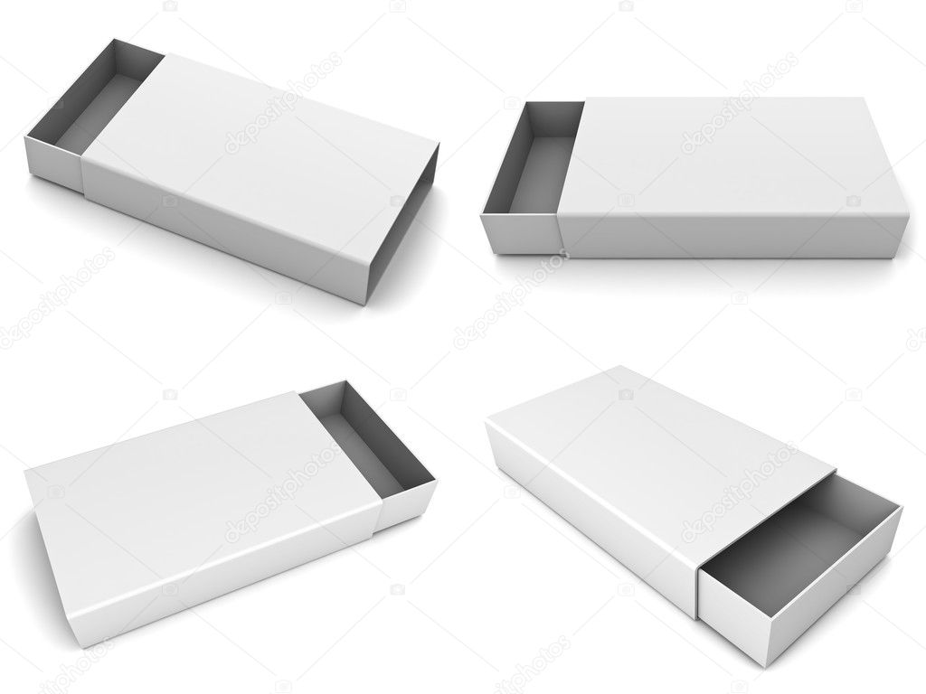 Collection of blank slide boxes isolated over white