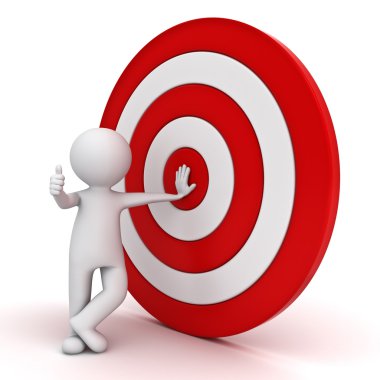 3d man showing thumb up with red target clipart