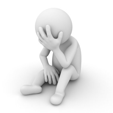 Depressed 3d man sitting over white clipart