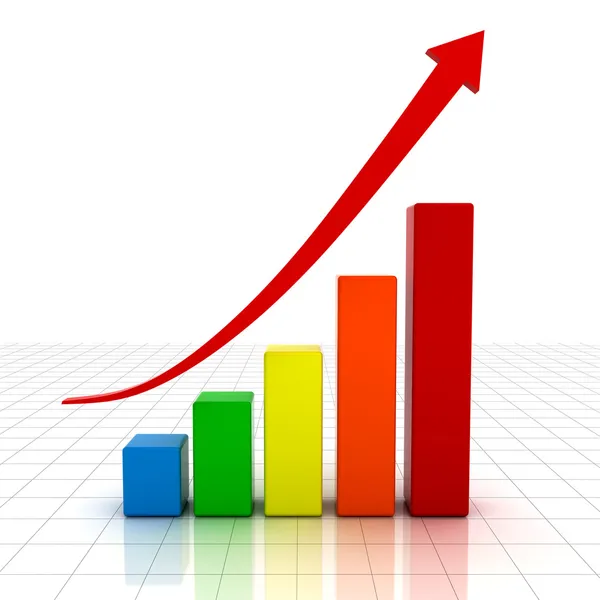Business diagram med röd stigande pil — Stockfoto