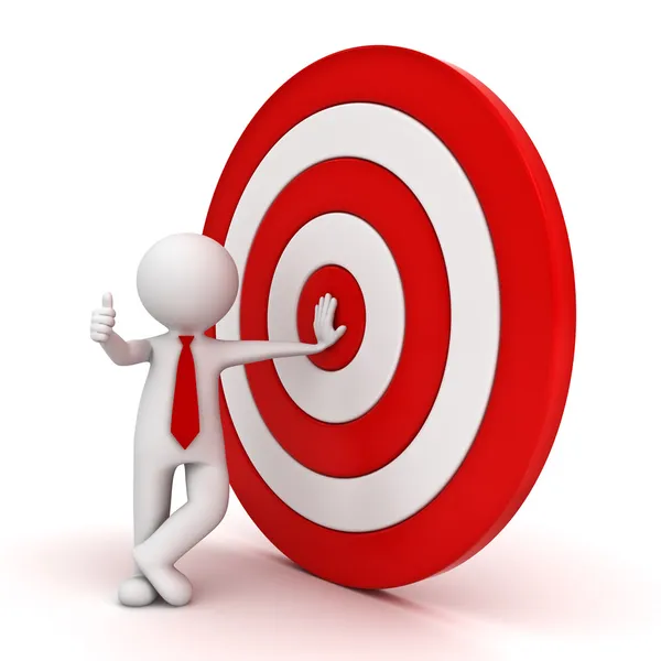 3d man showing thumb up with red target — Stock Photo, Image