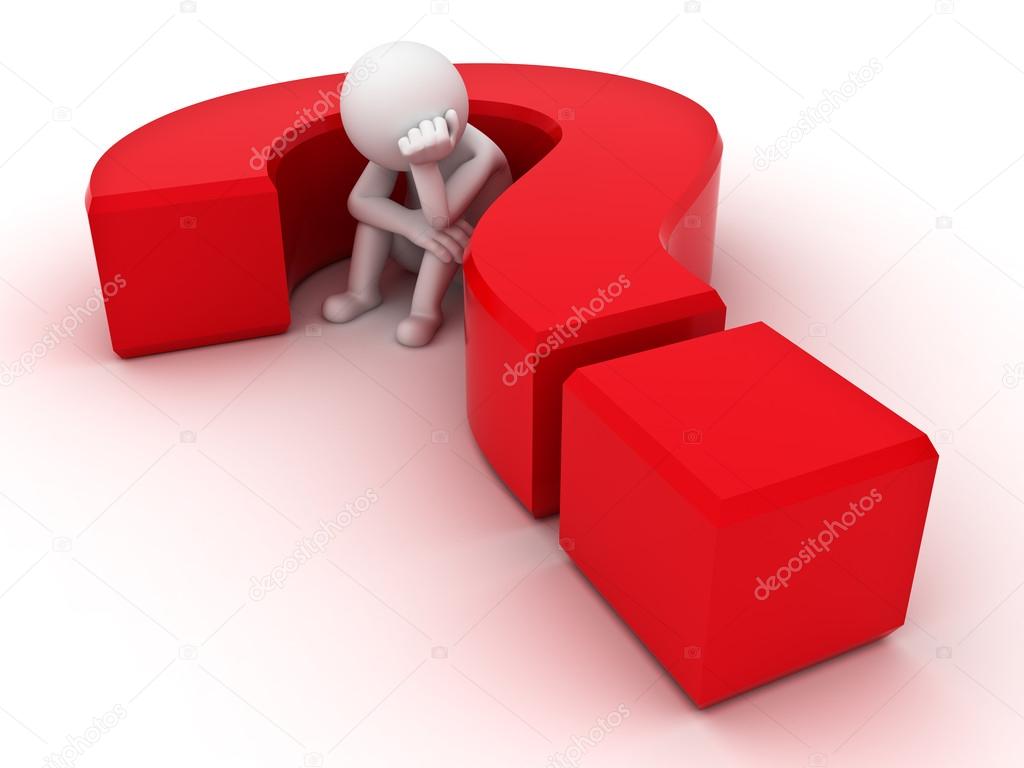 3d man sitting in red question mark