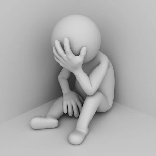 Depressed 3d man sitting in corner — Stock Photo, Image