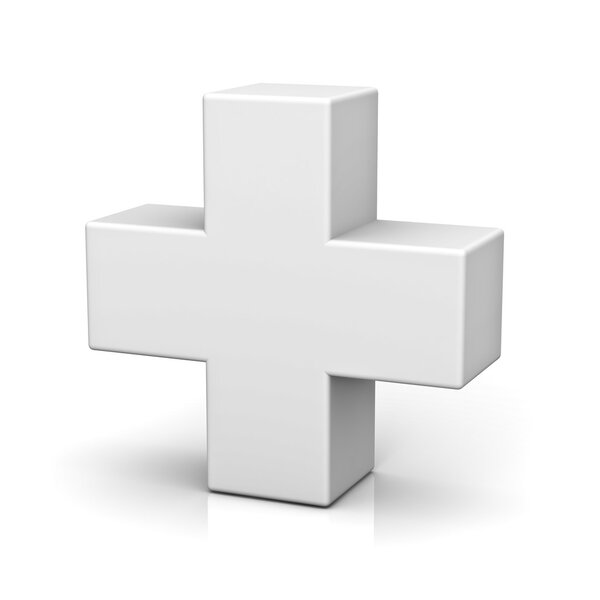 White plus sign isolated on white background