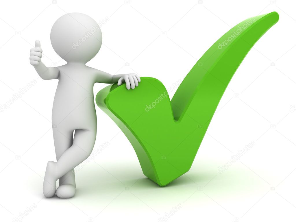 3d man showing thumbs up with green check mark isolated over white ...