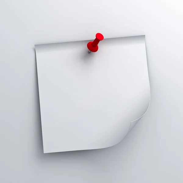 White sticky note paper with red push pin on white background — Stock Photo, Image