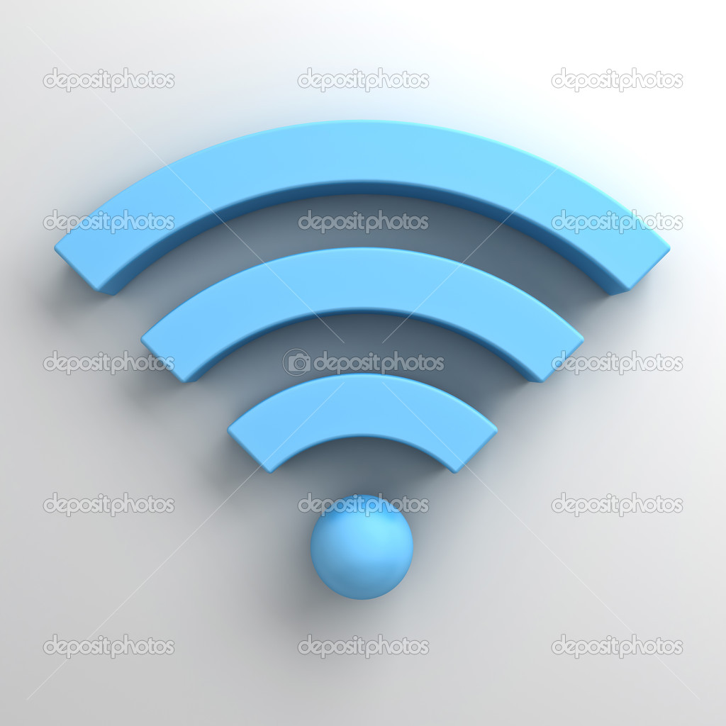 Blue wifi symbol or wireless sign on white