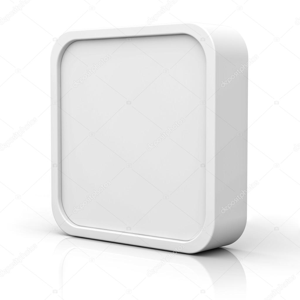 Blank 3d square button or frame over white background