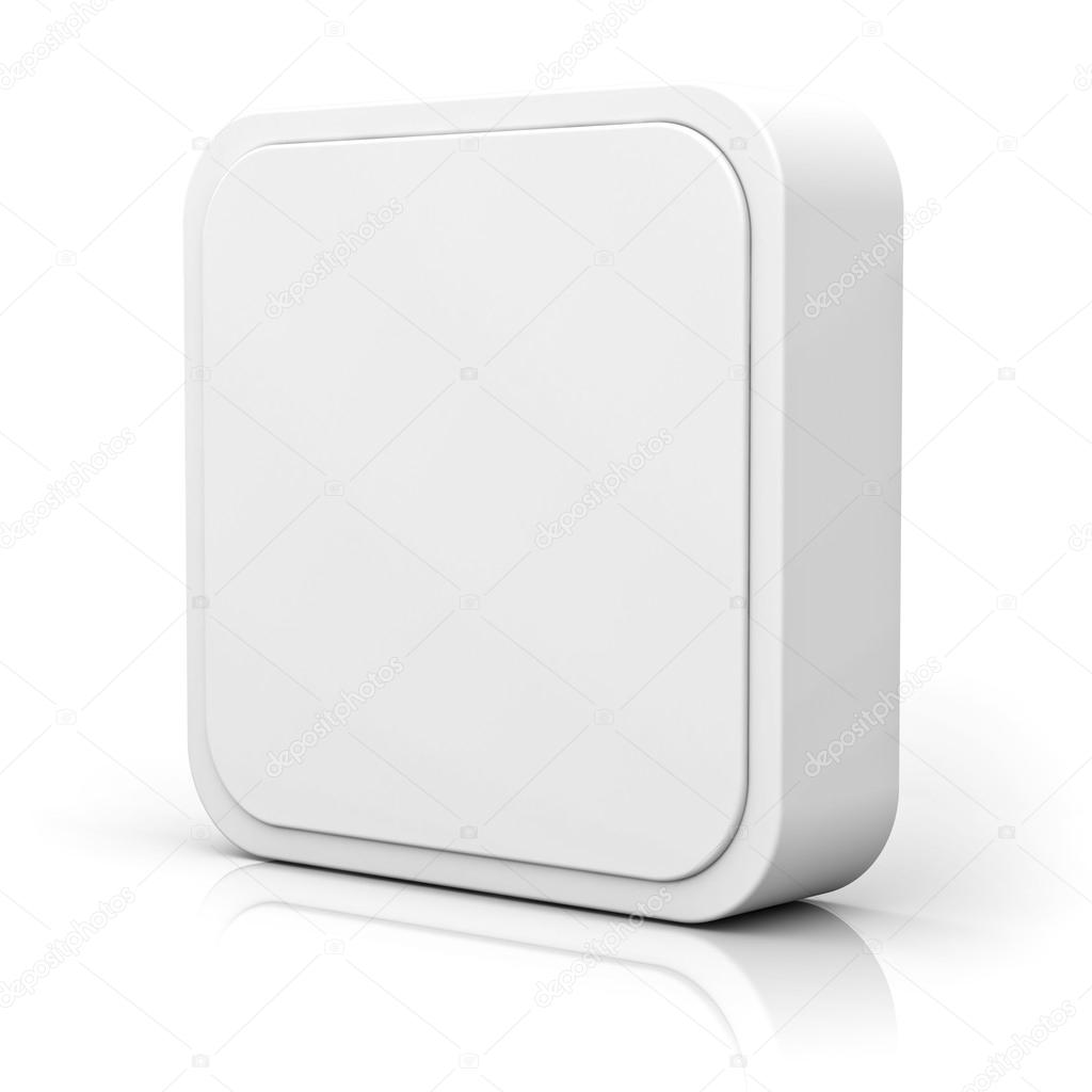 Blank 3d square button over white background
