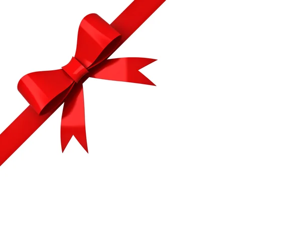 Red ribbon bow isolated on corner white — Stock Photo, Image