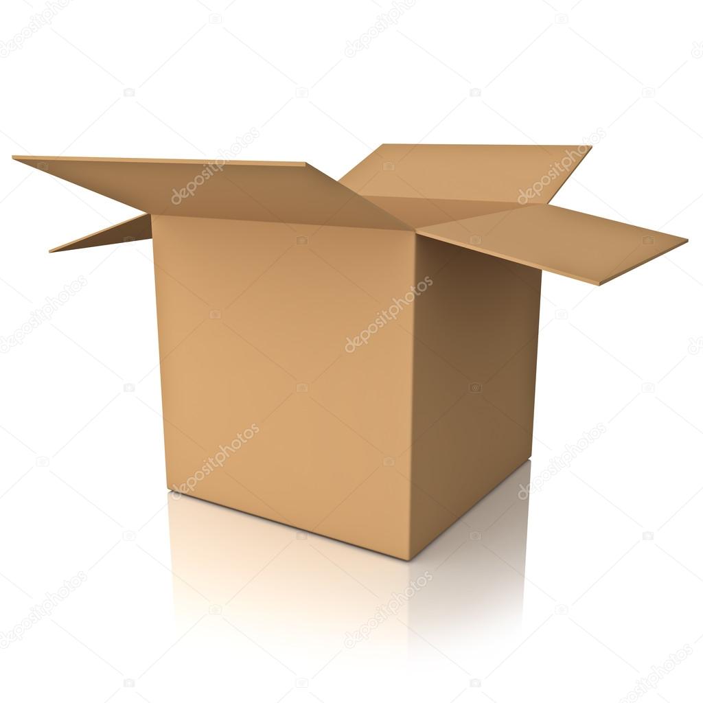 Blank opened cardboard box isolated over white background
