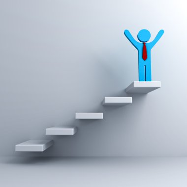 işadamı üst basamakta beyaz duvar veya adımları