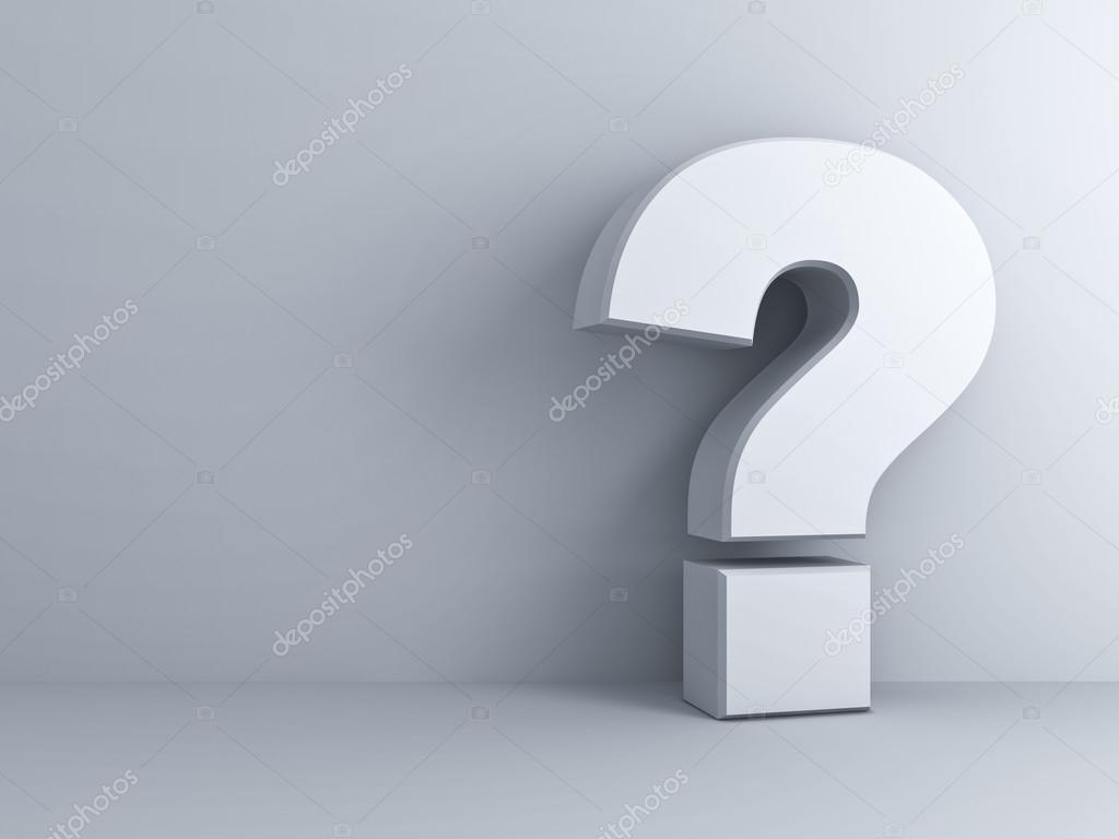 White Question mark on white wall background