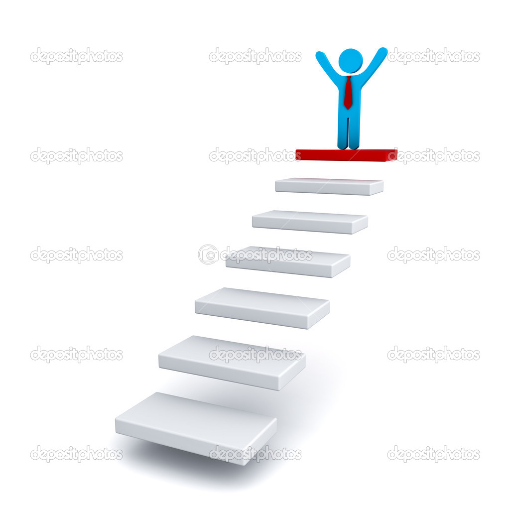 Businessman on the top of steps or stair over white