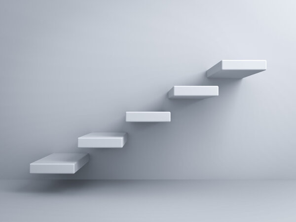 Abstract stairs or steps concept on white wall