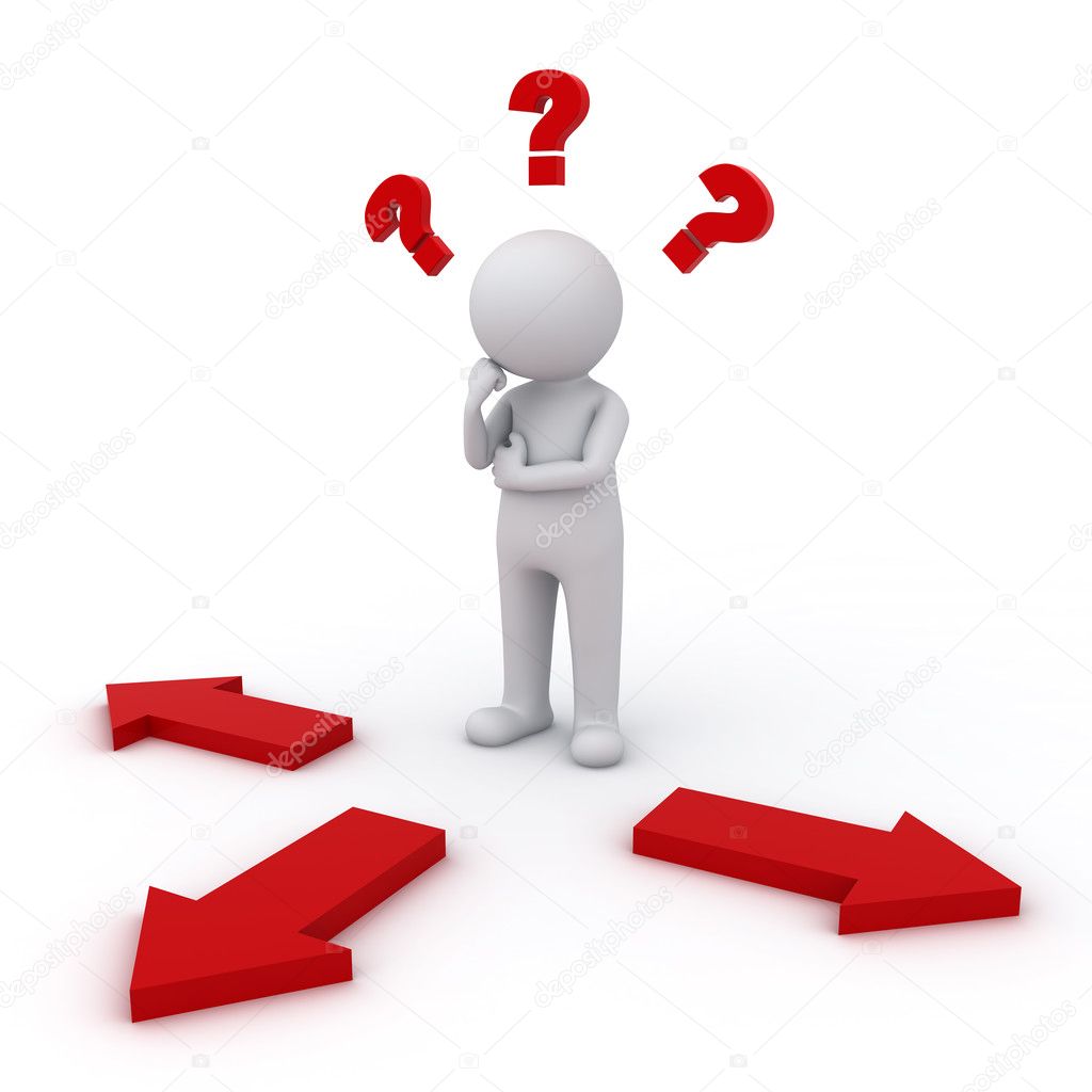 3d Man Thinking And Confusing With Three Red Arrows Showing Three Different Directions Wondering Which Way To Go Over White Stock Photo Image By C 3dconceptsman