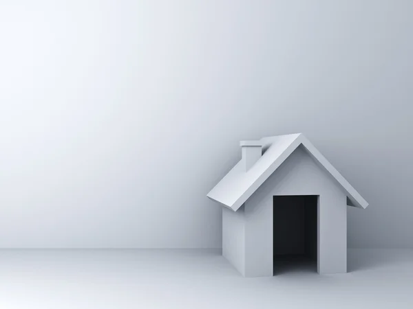 空白の白い壁の背景の上の 3 d のシンプルな家モデル — ストック写真