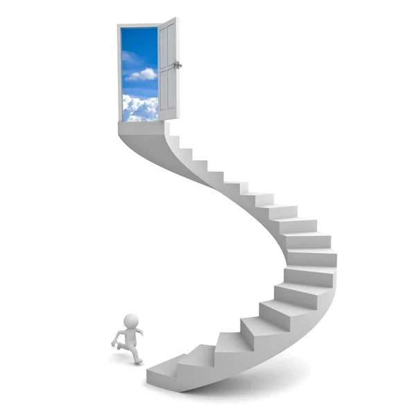 3d man running to the sky door — Stock Photo, Image