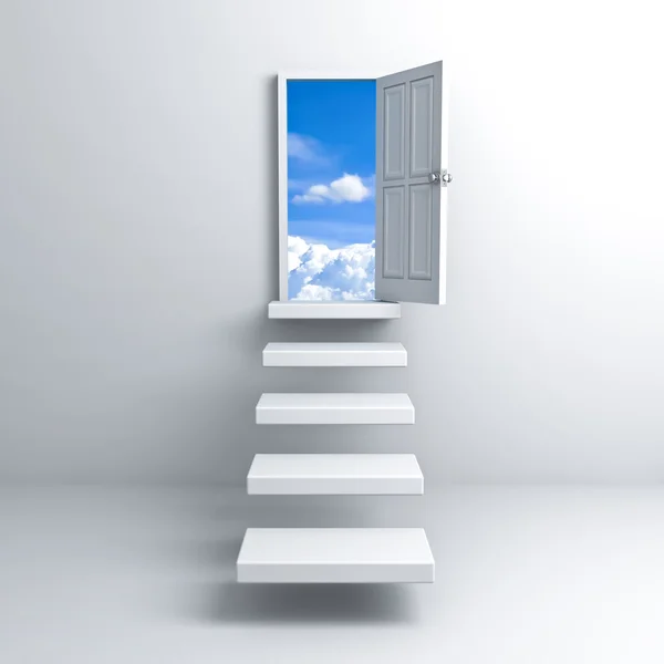 Escada para a porta do céu sobre fundo branco — Fotografia de Stock