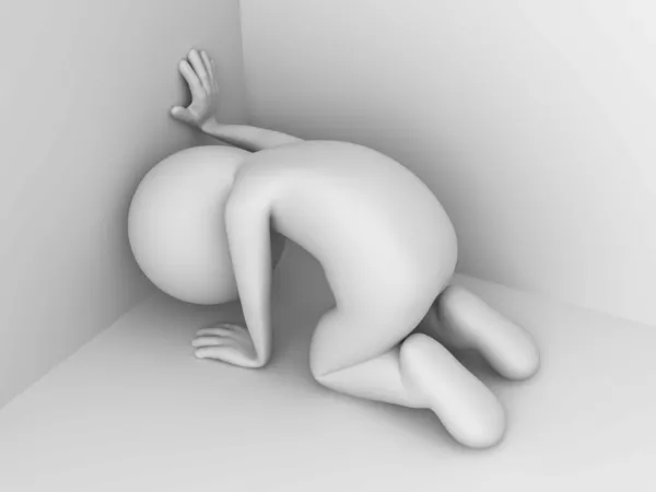 Depressed 3d man getting down on knees — Stock Photo, Image