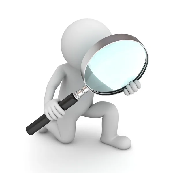 3d man holding magnifying glass isolated — Stock Photo, Image