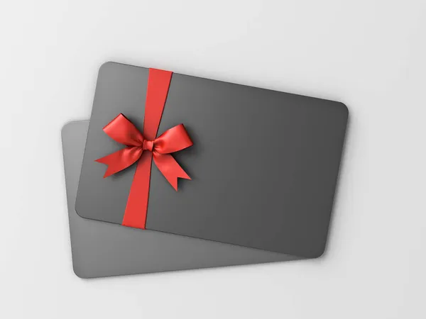Carte Cadeau Noire Avec Ruban Rouge Arc Isolé Sur Fond — Photo