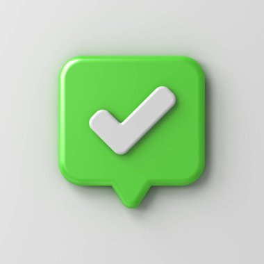 3d sosyal medya bildirim işareti işareti simgesi yeşil yuvarlak kare sohbet balonu pin izole beyaz arkaplan gölge 3D görüntüleme