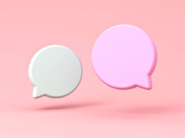Boş yuvarlak konuşma baloncukları pembe pastel arka planda izole edilmiş. Gölgeler minimum kavramsal 3D oluşturulmuş.