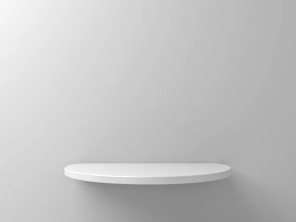 White empty shelf or display mockup round shelf isolated on white wall background with shadow minimal creative idea conceptual 3D rendering