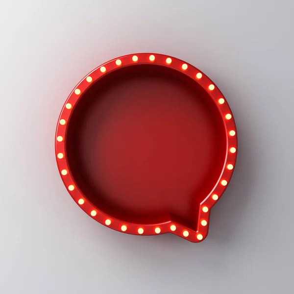 Retro Okrągła Bańka Mowy Świecącymi Neonowymi Żarówkami Odizolowanymi Białym Tle — Zdjęcie stockowe