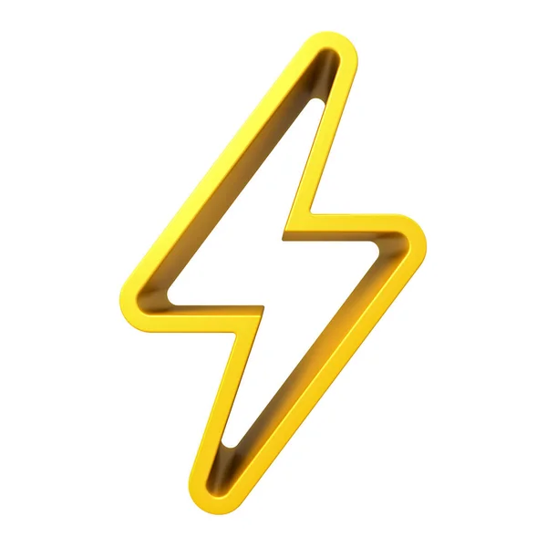 白の背景に隔離された3D黄色の雷または雷のアイコン最小コンセプト3Dレンダリング — ストック写真
