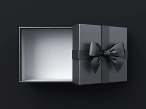 Blank Black Present Box Open Gift Box Black Ribbon Bow — Stock Fotó