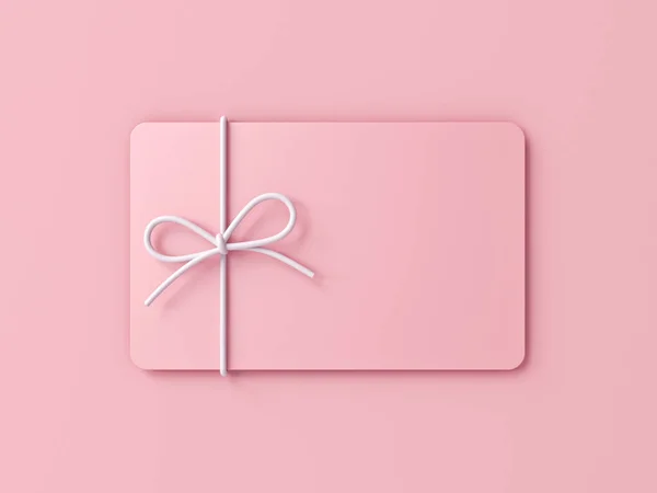 Minimal pink pastel color gift card with white rope bow isolated on pink pastel color background with shadow sweet love romance minimal conceptual 3D rendering