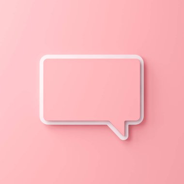 Konuşma balonu pembe pastel renk arkaplanında izole edilmiş. Gölgeler minimum kavramsal 3D görüntüleme