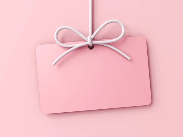 Минимальный Розовый Пастельный Цвет Подарочная Карта Висит Белой Веревкой Лук — стоковое фото