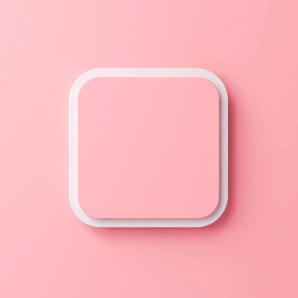 Blanco Minimale Ronde Vierkante Knop Leeg Roze Vierkante Teken Geïsoleerd — Stockfoto