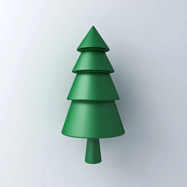 3D最小限のクリスマスツリーは 影の3Dレンダリングと白い壁の背景に隔離 — ストック写真
