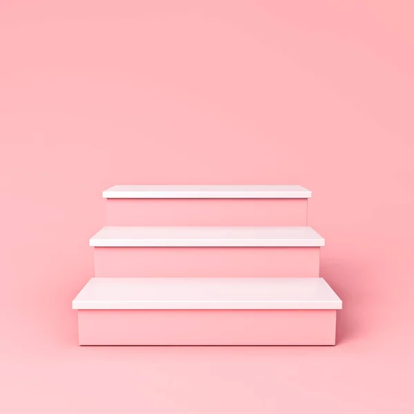 粉红产品展示楼梯架隔离在粉红色的彩色背景与阴影最小的概念3D渲染 — 图库照片