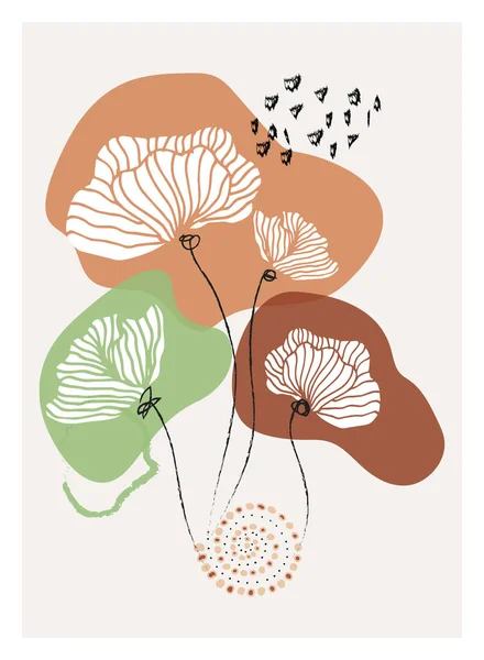 Creative Minimalist Hand Drawn Illustration Flowers Floral Botanic Elements Perfect — Vetor de Stock