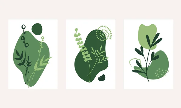 Set Creative Green Minimalist Hand Drawn Illustrations Perfect Wall Decoration — Vector de stock