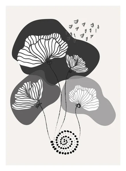 Creative minimalist hand drawn illustration flowers. Floral and botanic elements. Perfect for wall decoration, greeting card, story, banner, icon, postcard or brochure cover design.