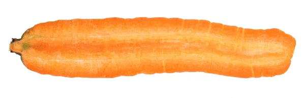 Syrová Oranžová Mrkev Rozříznutá Polovinu Uvnitř Podélné Části Izolované Bílém — Stock fotografie
