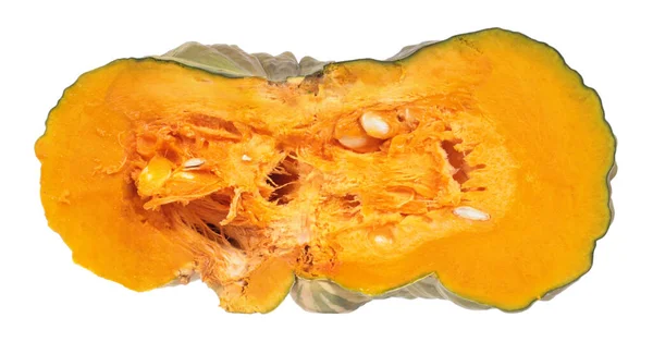 Πορτοκαλί Ώριμη Φρέσκια Κολοκύθα Κομμένη Στη Μέση Μέσα Στο Διάμηκες — Φωτογραφία Αρχείου